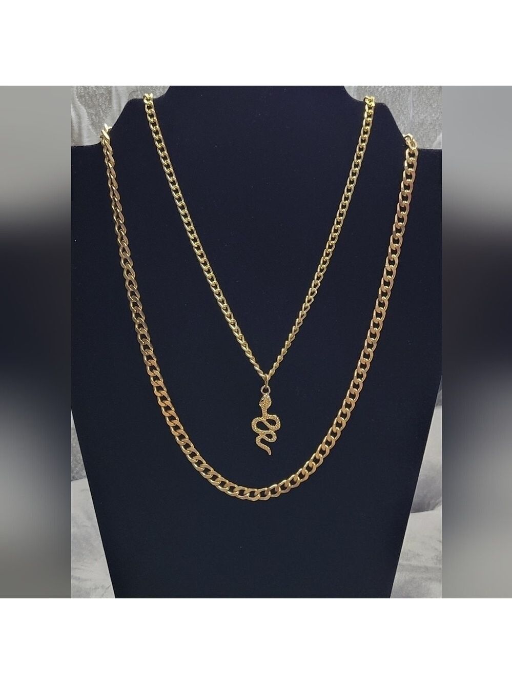 2 Gold-Plated Chain Link Necklaces w/Snake Pendant (#81)